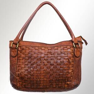 Hand-Dyed Full Grain Leather Tote Bag - Western Shoulder Bag with Braiding